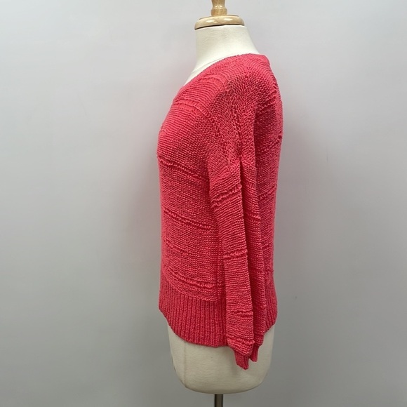 White & Warren Crochet Knit Crewneck Long Sleeve Sweater Coral Pink Small - Picture 4 of 10